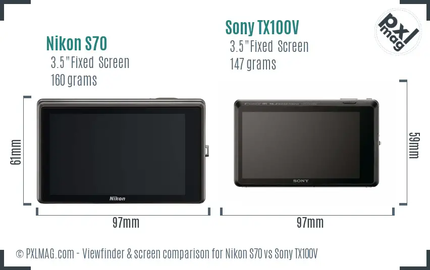 Nikon S70 vs Sony TX100V Screen and Viewfinder comparison