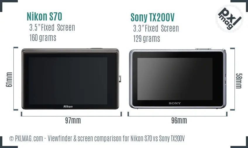 Nikon S70 vs Sony TX200V Screen and Viewfinder comparison