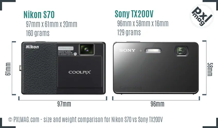 Nikon S70 vs Sony TX200V size comparison