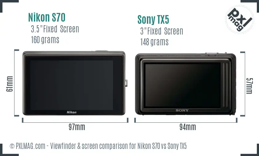 Nikon S70 vs Sony TX5 Screen and Viewfinder comparison