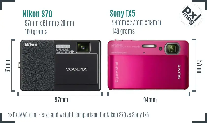 Nikon S70 vs Sony TX5 size comparison