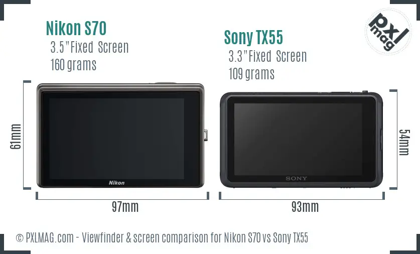 Nikon S70 vs Sony TX55 Screen and Viewfinder comparison