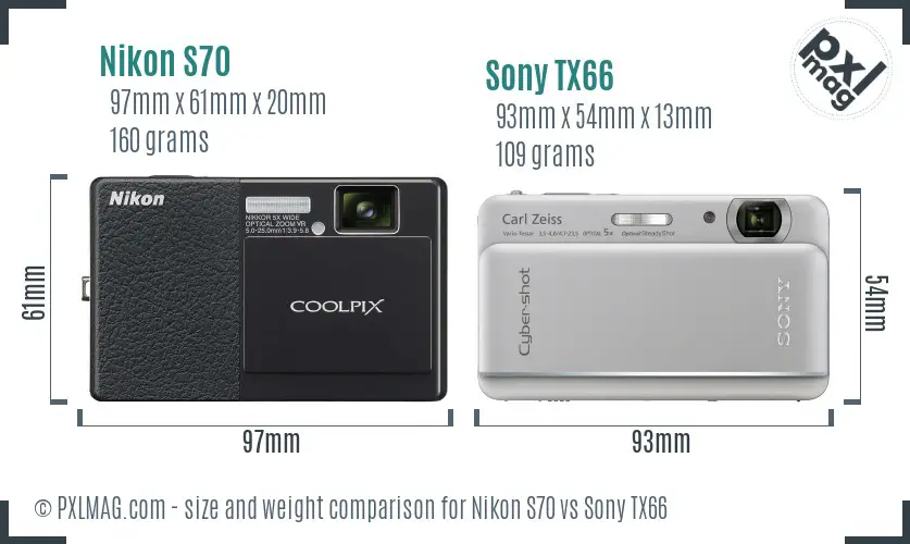 Nikon S70 vs Sony TX66 size comparison