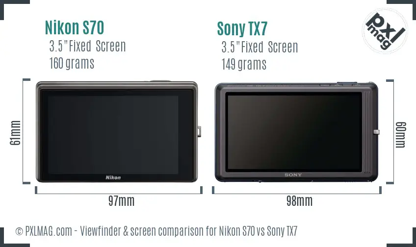 Nikon S70 vs Sony TX7 Screen and Viewfinder comparison Nikon S70 vs Sony TX7 Screen and Viewfinder comparison