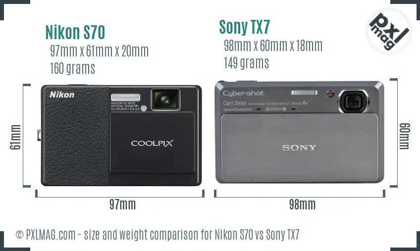 Nikon S70 vs Sony TX7 size comparison Nikon S70 vs Sony TX7 size comparison