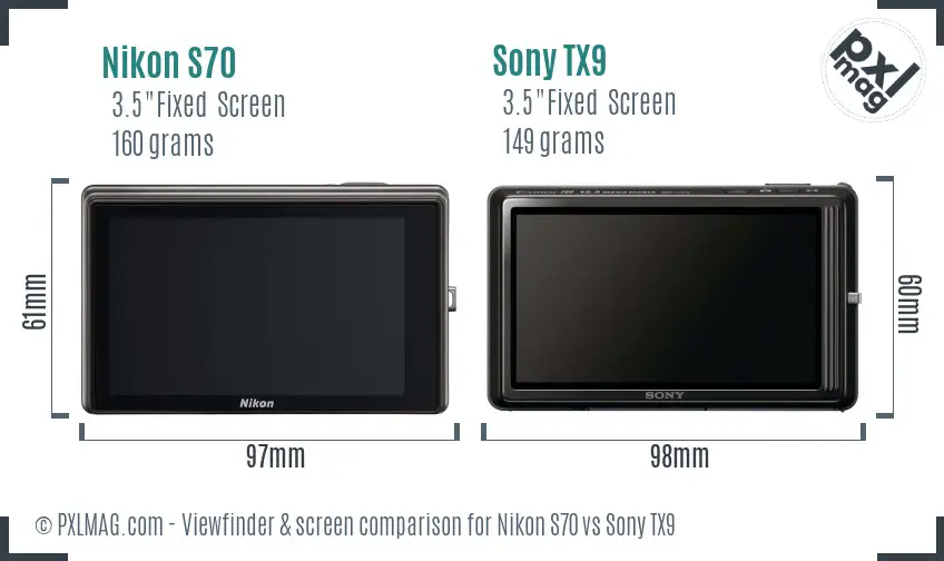 Nikon S70 vs Sony TX9 Screen and Viewfinder comparison Nikon S70 vs Sony TX9 Screen and Viewfinder comparison