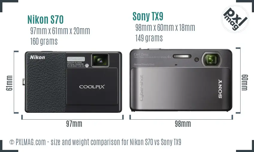 Nikon S70 vs Sony TX9 size comparison Nikon S70 vs Sony TX9 size comparison