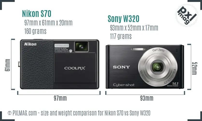 Nikon S70 vs Sony W320 size comparison Nikon S70 vs Sony W320 size comparison