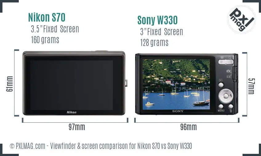 Nikon S70 vs Sony W330 Screen and Viewfinder comparison