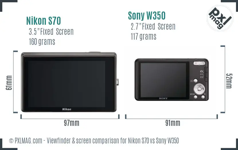 Nikon S70 vs Sony W350 Screen and Viewfinder comparison