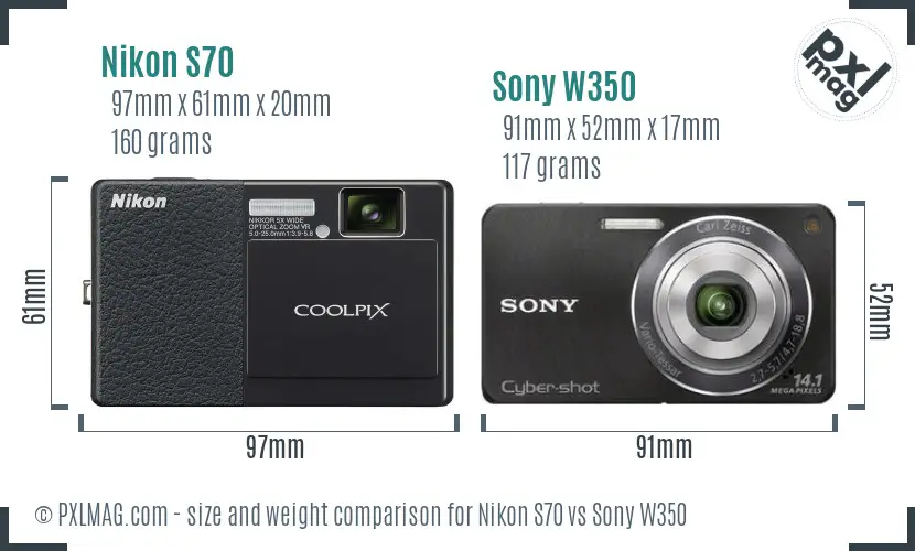 Nikon S70 vs Sony W350 size comparison