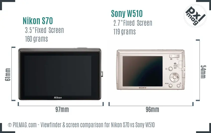 Nikon S70 vs Sony W510 Screen and Viewfinder comparison