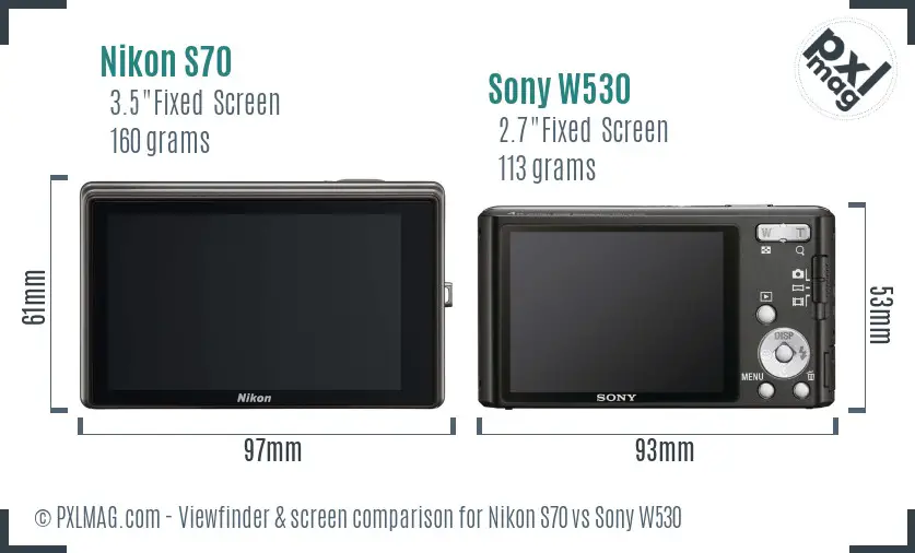 Nikon S70 vs Sony W530 Screen and Viewfinder comparison