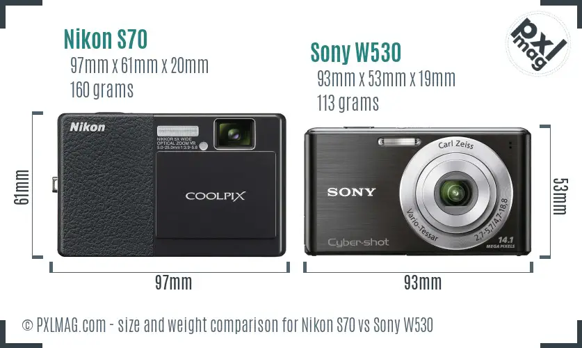 Nikon S70 vs Sony W530 size comparison