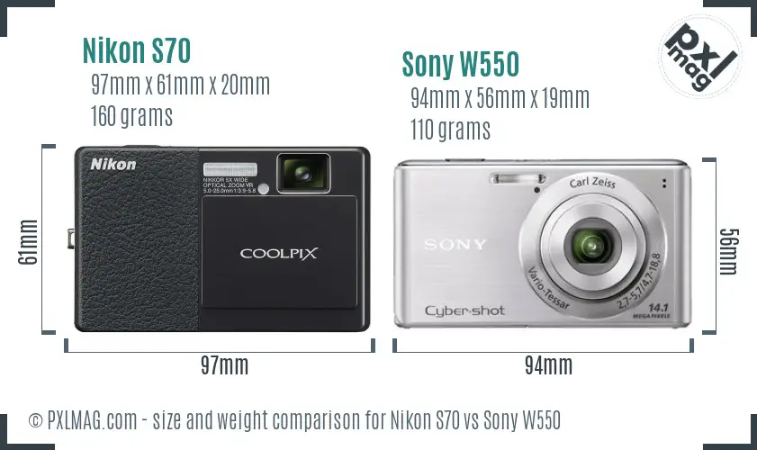 Nikon S70 vs Sony W550 size comparison Nikon S70 vs Sony W550 size comparison