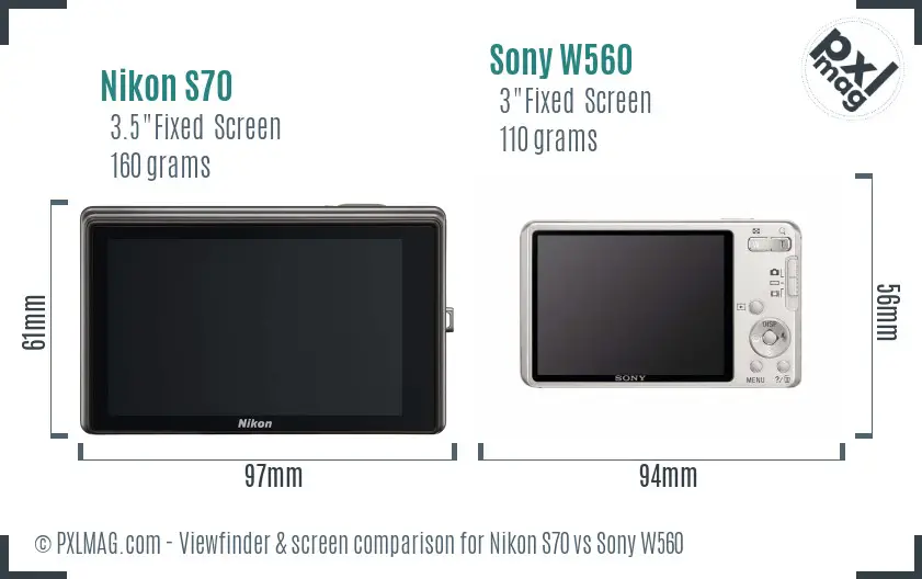 Nikon S70 vs Sony W560 Screen and Viewfinder comparison