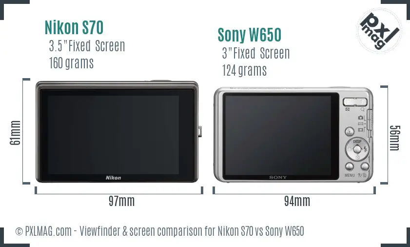 Nikon S70 vs Sony W650 Screen and Viewfinder comparison