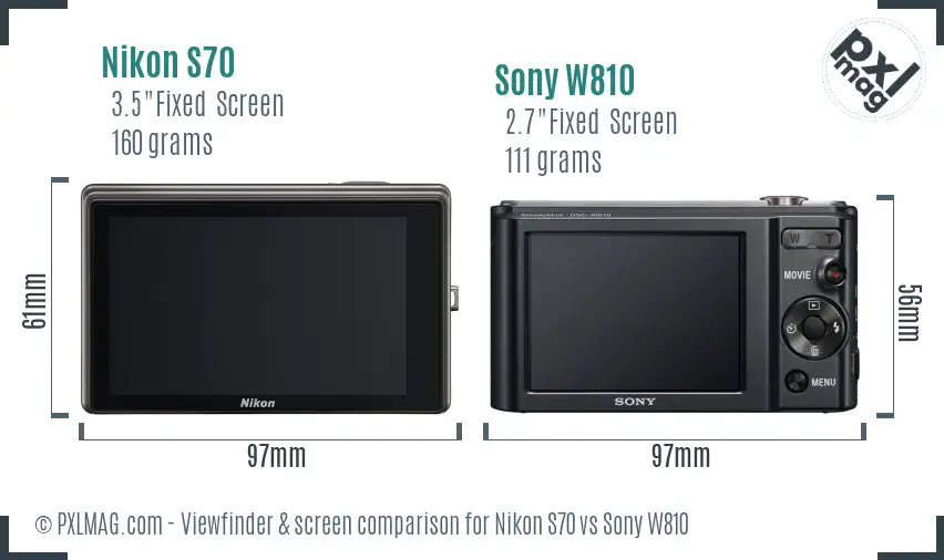 Nikon S70 vs Sony W810 Screen and Viewfinder comparison