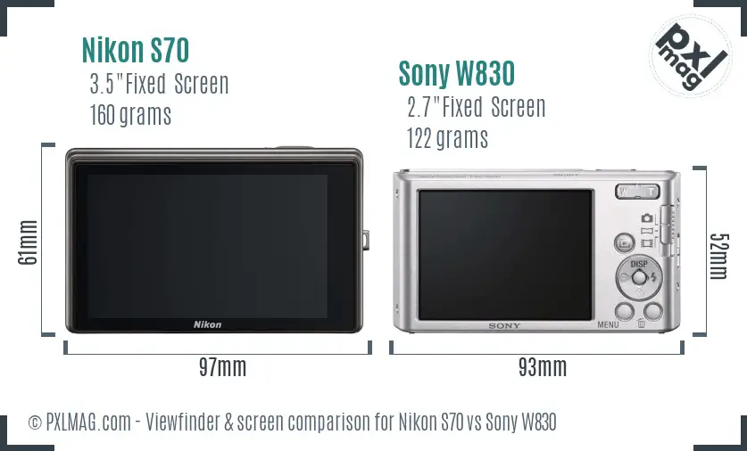 Nikon S70 vs Sony W830 Screen and Viewfinder comparison