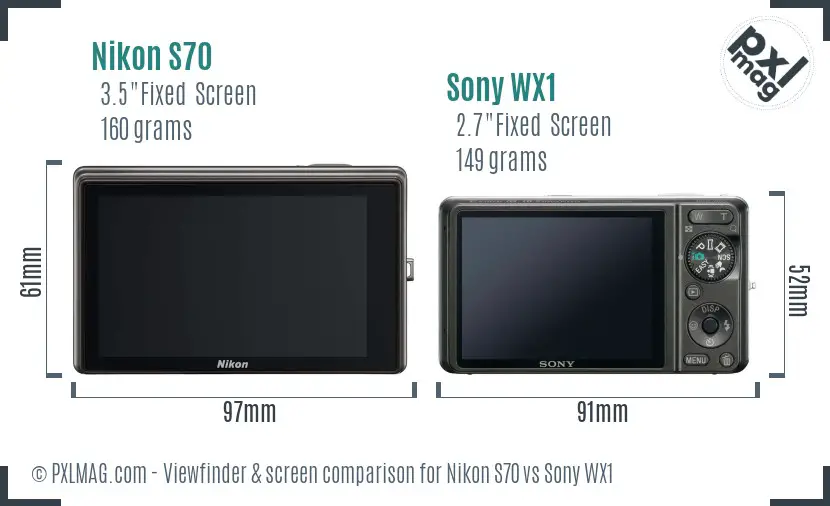 Nikon S70 vs Sony WX1 Screen and Viewfinder comparison