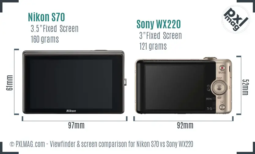 Nikon S70 vs Sony WX220 Screen and Viewfinder comparison