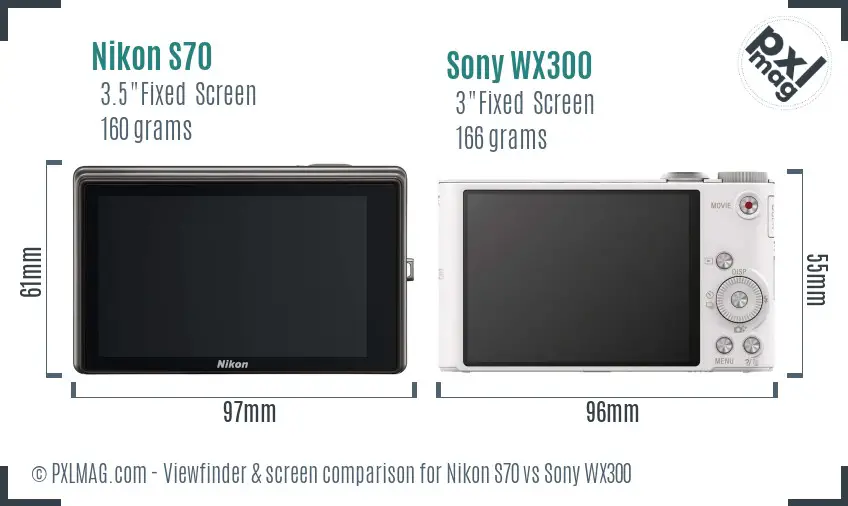 Nikon S70 vs Sony WX300 Screen and Viewfinder comparison