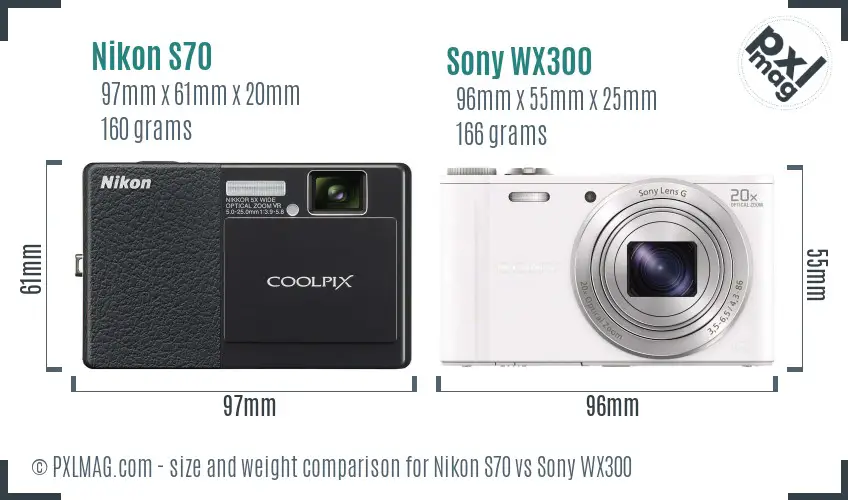 Nikon S70 vs Sony WX300 size comparison