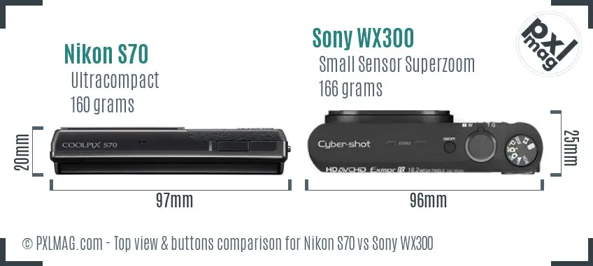 Nikon S70 vs Sony WX300 top view buttons comparison