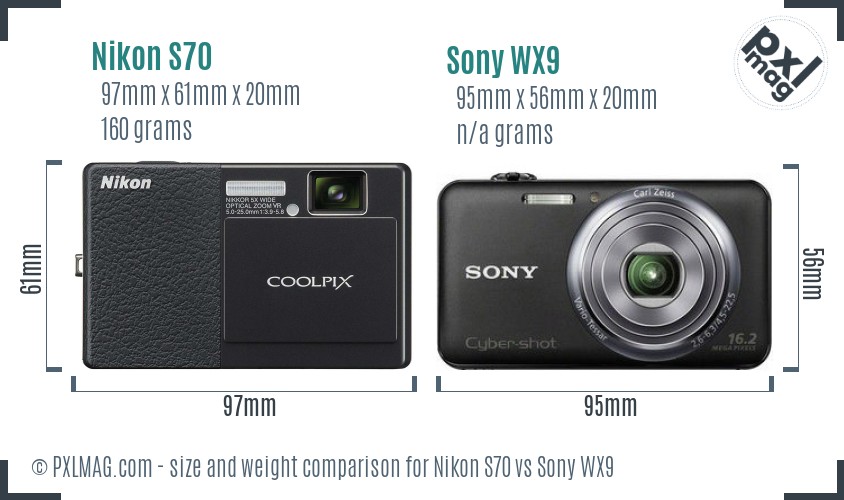 Nikon S70 vs Sony WX9 size comparison
