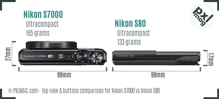 Nikon S7000 vs Nikon S80 top view buttons comparison