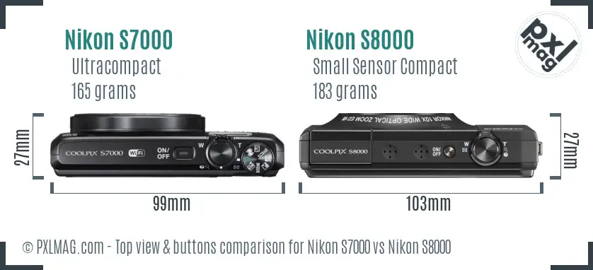Nikon S7000 vs Nikon S8000 top view buttons comparison Nikon S7000 vs Nikon S8000 top view buttons comparison