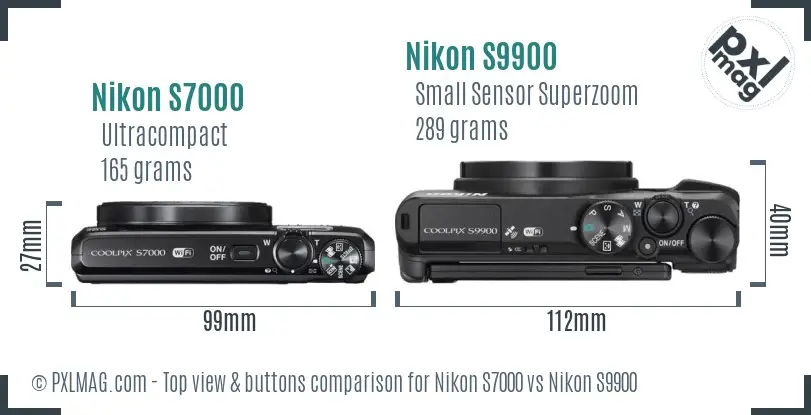 Nikon S7000 vs Nikon S9900 top view buttons comparison Nikon S7000 vs Nikon S9900 top view buttons comparison