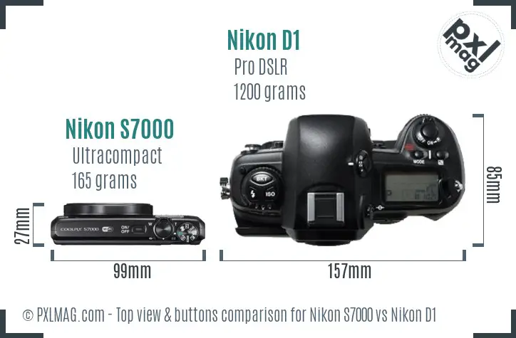 Nikon S7000 vs Nikon D1 top view buttons comparison