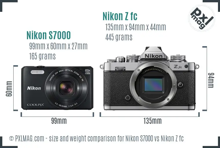 Nikon S7000 vs Nikon Z fc size comparison Nikon S7000 vs Nikon Z fc size comparison