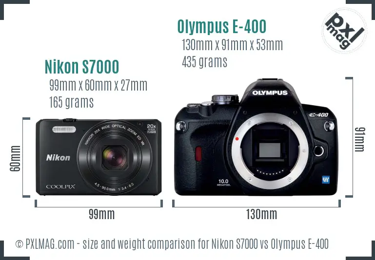 Nikon S7000 vs Olympus E-400 size comparison