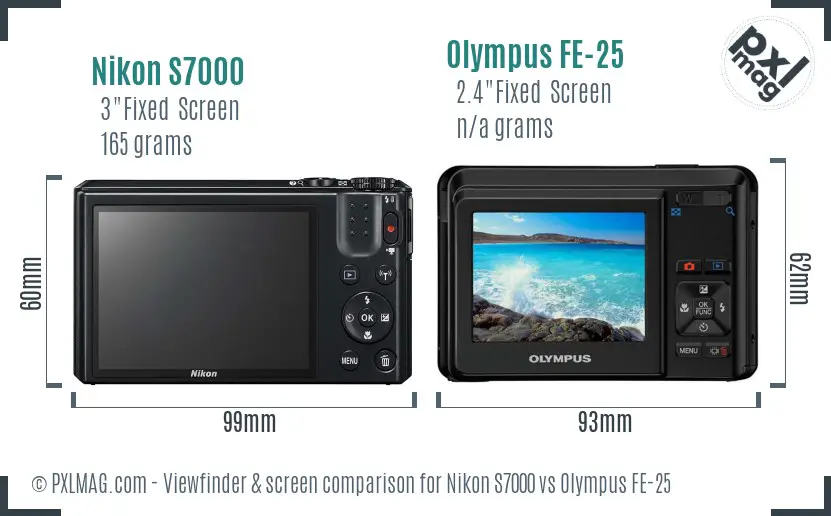 Nikon S7000 vs Olympus FE-25 Screen and Viewfinder comparison
