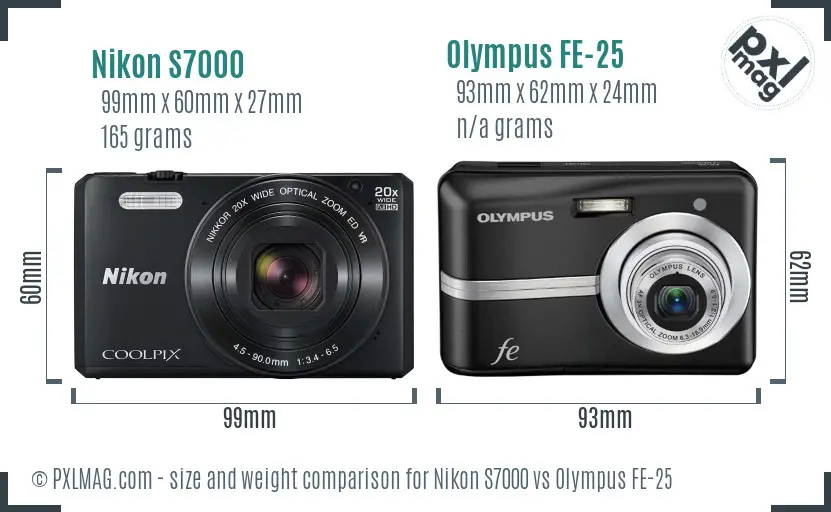Nikon S7000 vs Olympus FE-25 size comparison