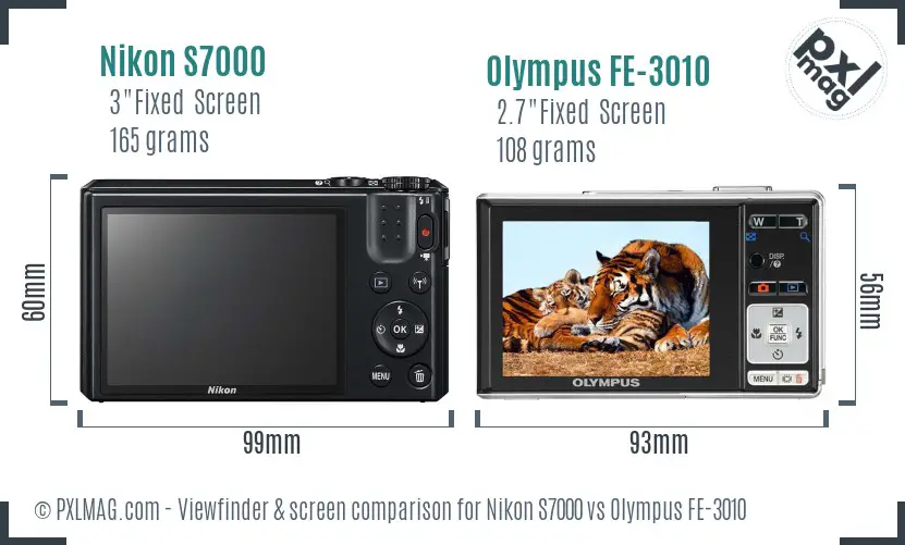 Nikon S7000 vs Olympus FE-3010 Screen and Viewfinder comparison