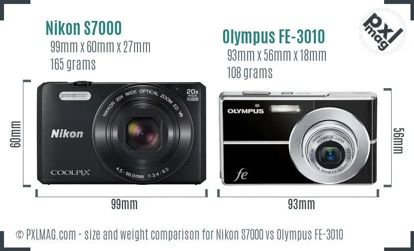 Nikon S7000 vs Olympus FE-3010 size comparison