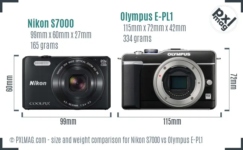 Nikon S7000 vs Olympus E-PL1 size comparison
