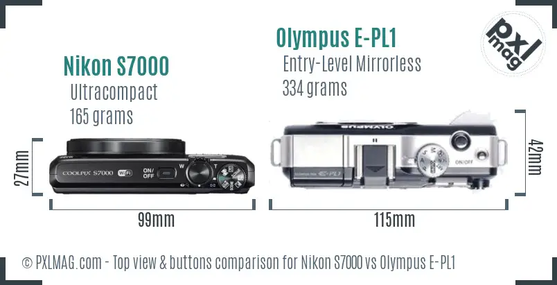 Nikon S7000 vs Olympus E-PL1 top view buttons comparison