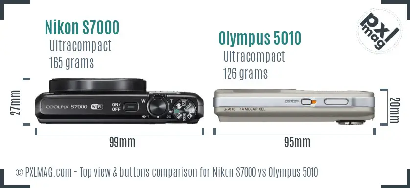 Nikon S7000 vs Olympus 5010 top view buttons comparison
