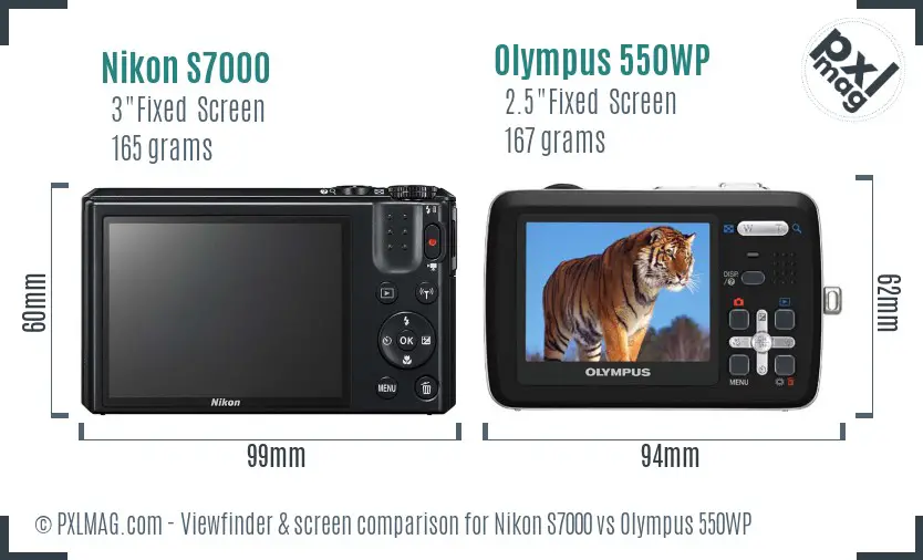 Nikon S7000 vs Olympus 550WP Screen and Viewfinder comparison