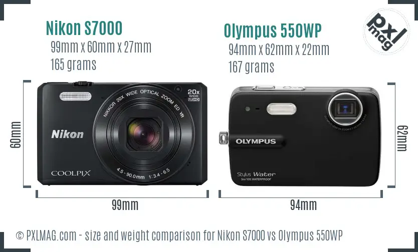 Nikon S7000 vs Olympus 550WP size comparison