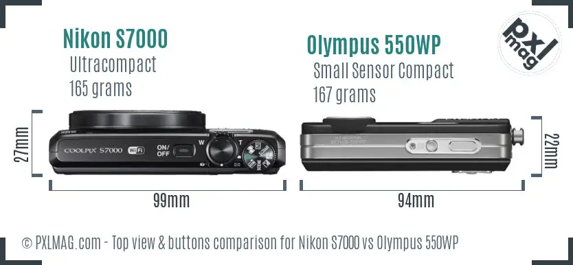 Nikon S7000 vs Olympus 550WP top view buttons comparison