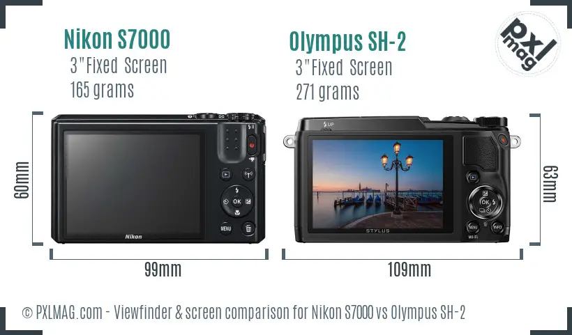 Nikon S7000 vs Olympus SH-2 Screen and Viewfinder comparison