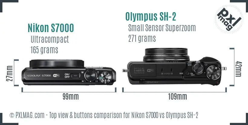 Nikon S7000 vs Olympus SH-2 top view buttons comparison