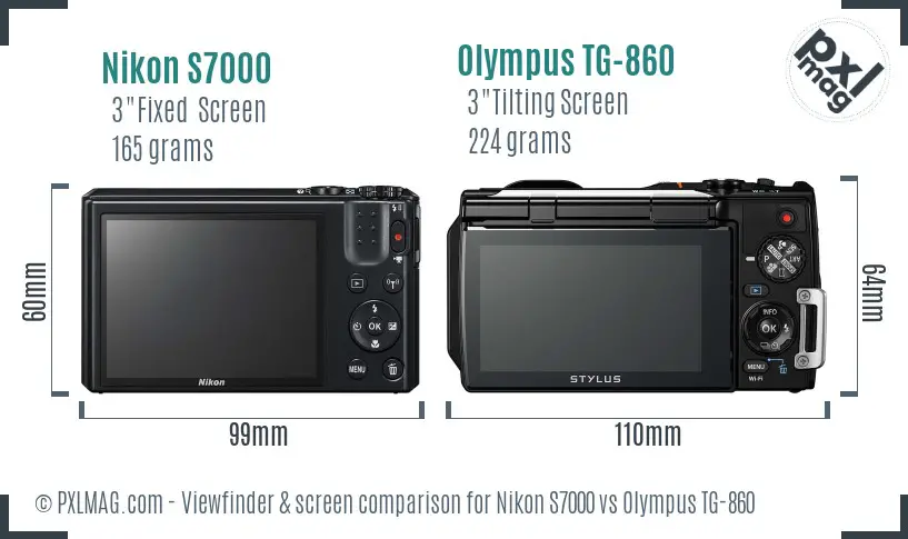 Nikon S7000 vs Olympus TG-860 Screen and Viewfinder comparison
