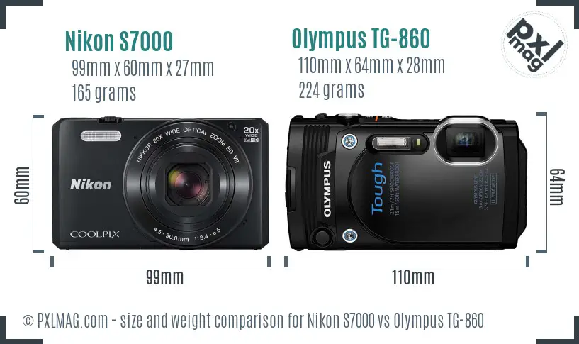 Nikon S7000 vs Olympus TG-860 size comparison