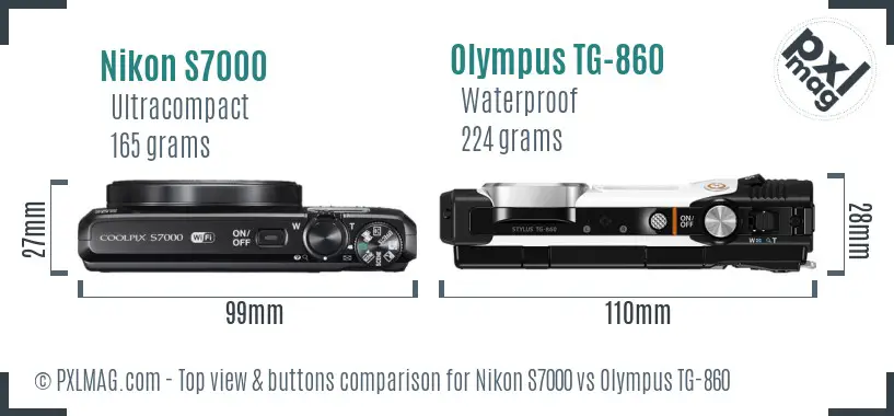 Nikon S7000 vs Olympus TG-860 top view buttons comparison